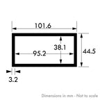 101.6mm x 44.5mm x 3.2mm (4" x 1 3/4" x 10swg) Aluminium Rectangular Tube