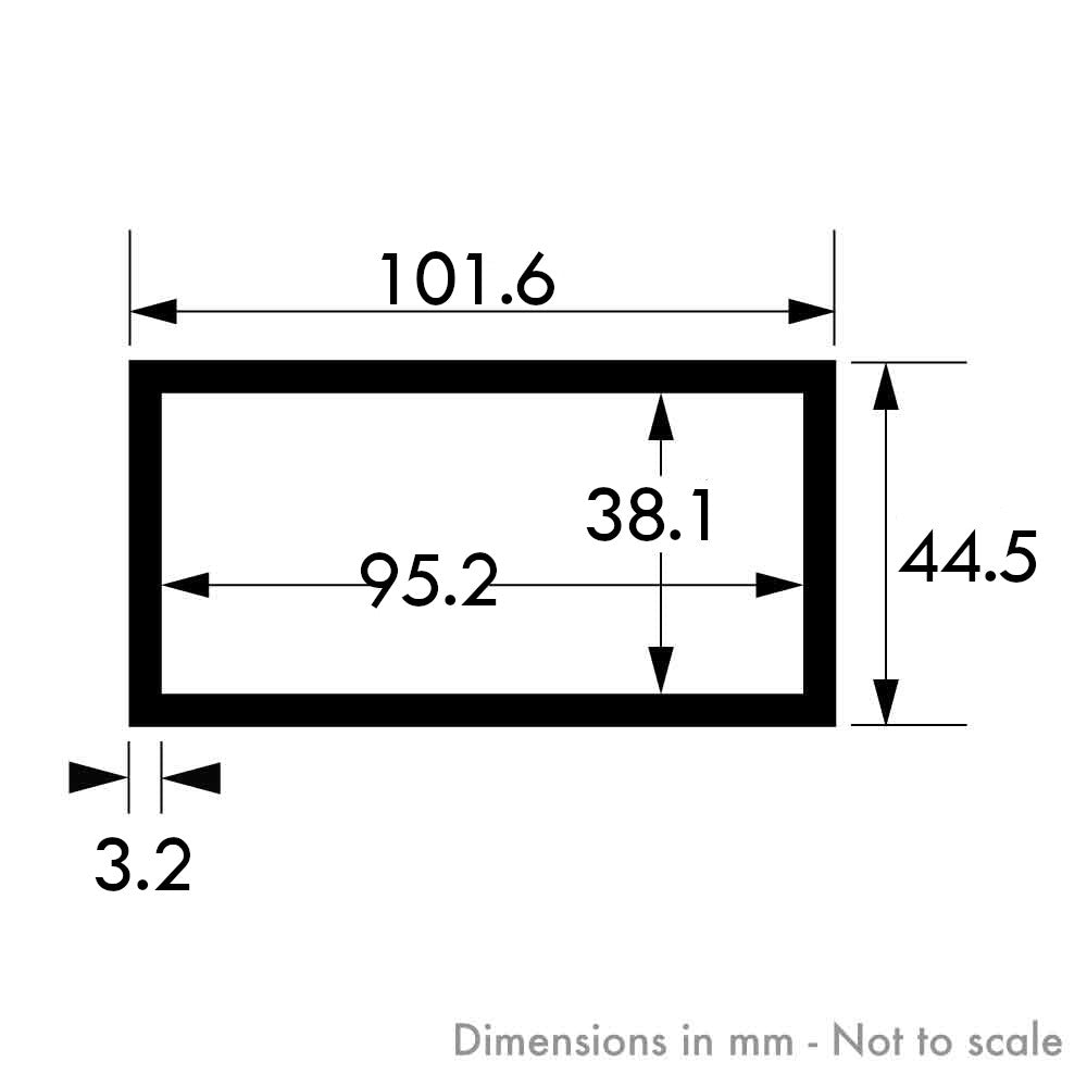 101.6mm x 44.5mm x 3.2mm (4" x 1 3/4" x 10swg) Aluminium Rectangular Tube