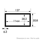 127mm x 50.8mm x 6.3mm (5" x 2" x 1/4") Aluminium Rectangular Tube
