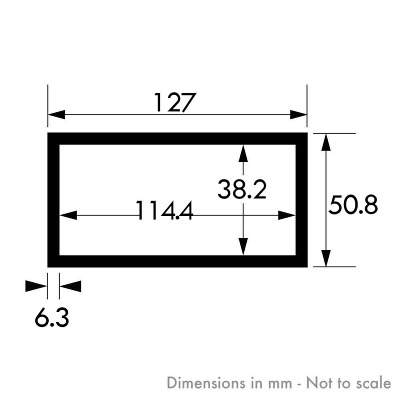 127mm x 50.8mm x 6.3mm (5" x 2" x 1/4") Aluminium Rectangular Tube