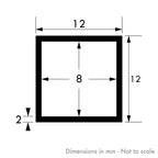 12mm x 12mm x 2mm Aluminium Square Tube