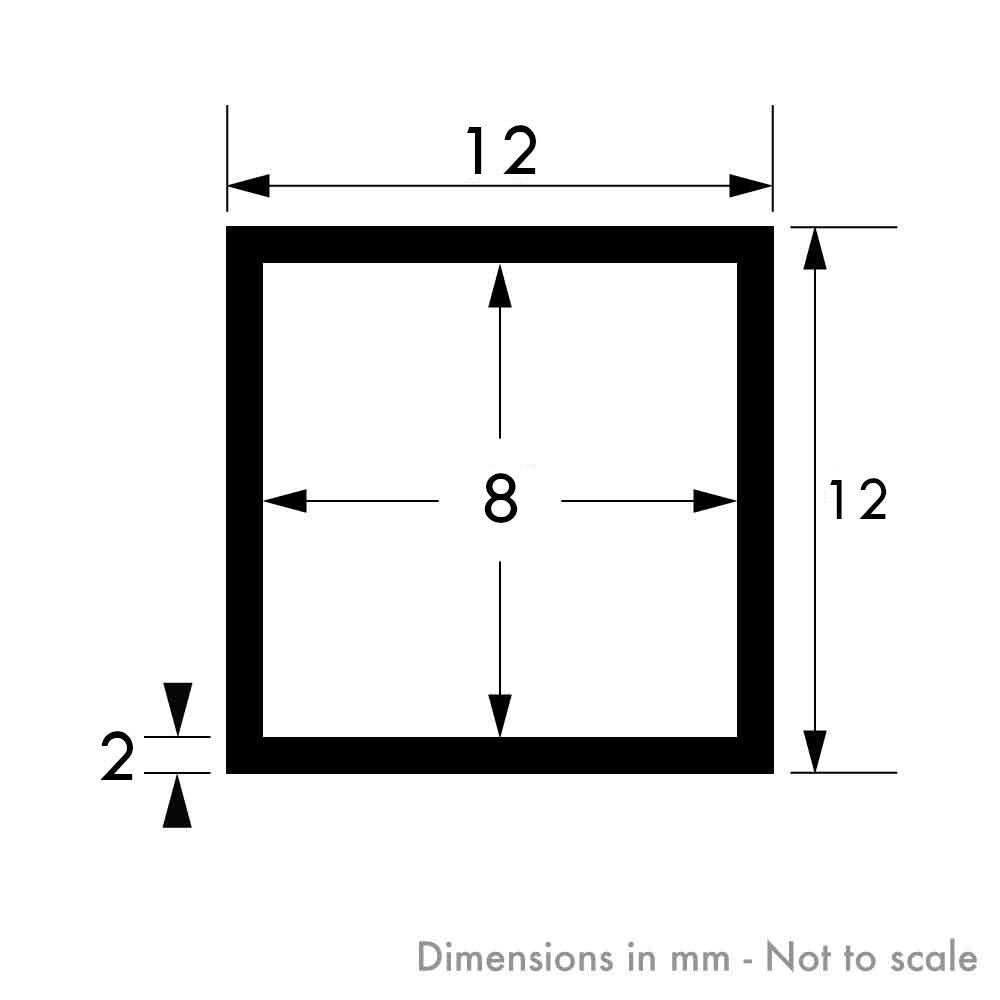 12mm x 12mm x 2mm Aluminium Square Tube