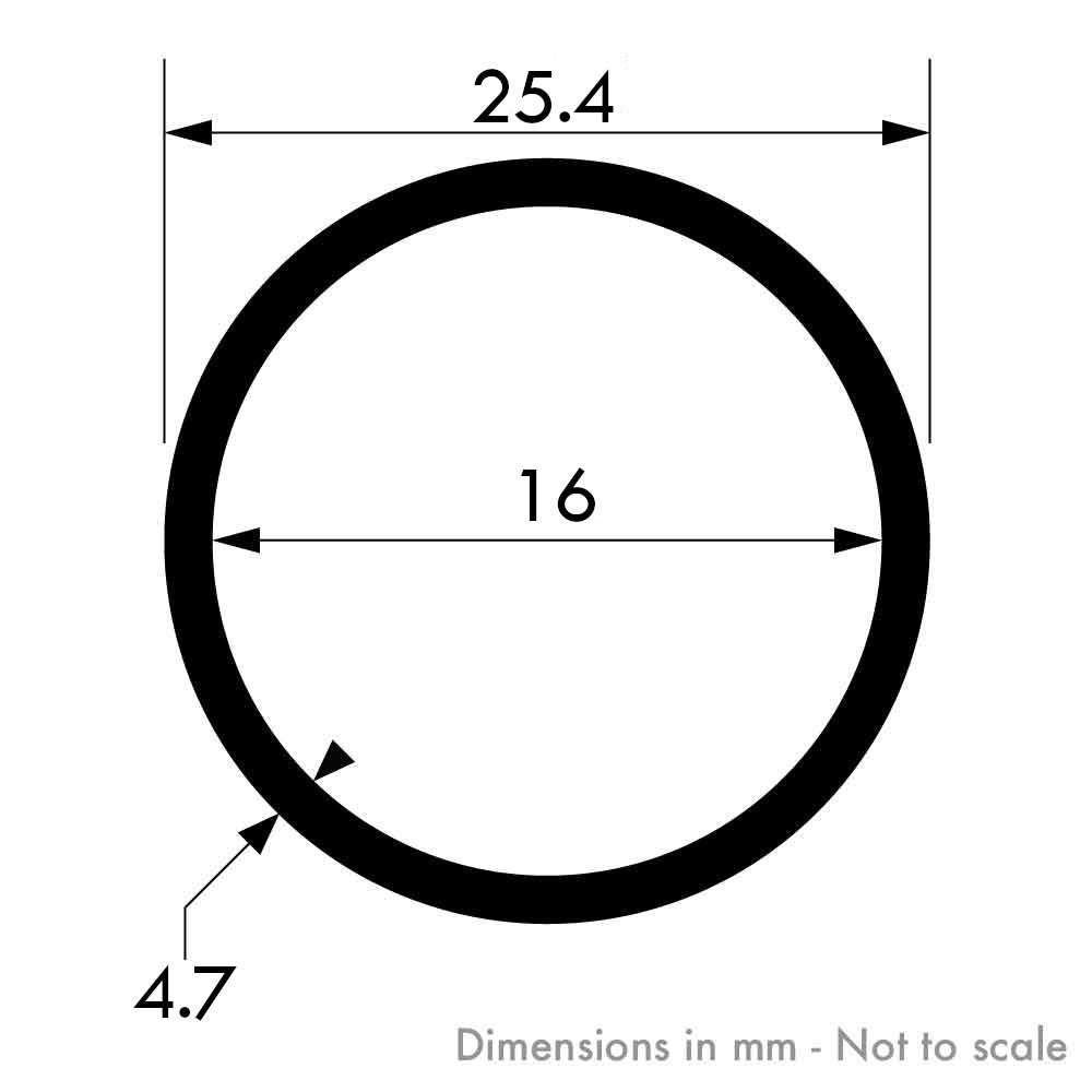 25.4mm x 4.7mm (1" x 3/16") Brushed Polished Aluminium Round Tube