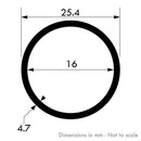 25.4mm x 4.7mm (1" x 3/16") Brushed Polished Aluminium Round Tube