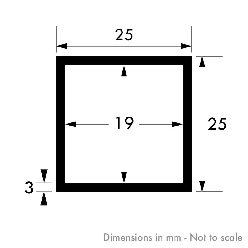 25mm x 25mm x 3mm Plain Finish Aluminium Square Tube
