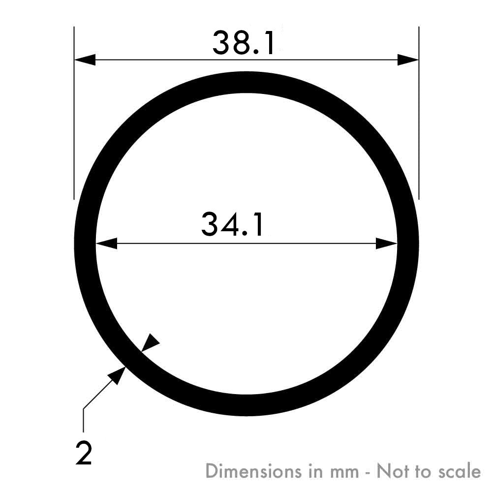 38.1mm x 2mm (1 1/2" x 14swg) Bright Polished Stainless Steel Round Tube