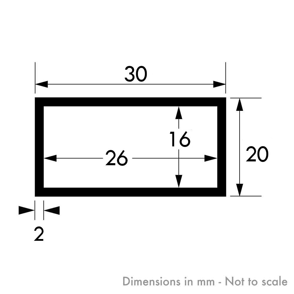 30mm x 20mm x 2mm Brushed Polished Aluminium Rectangular Tube
