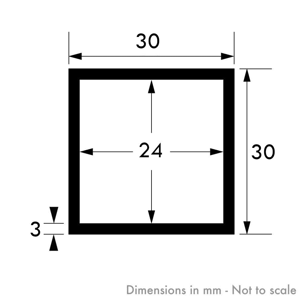 30mm x 30mm x 3mm Aluminium Square Tube