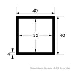 40mm x 40mm x 4mm Brushed Polished Aluminium Square Tube
