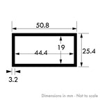 50.8mm x 25.4mm x 3.2mm (2" x 1" x 10swg) Brushed Polished Aluminium Rectangular Tube