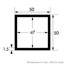 50mm x 50mm x 1.5mm Plain Finish Brass Square Tube