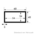 60mm x 40mm x 3mm Aluminium Rectangular Tube