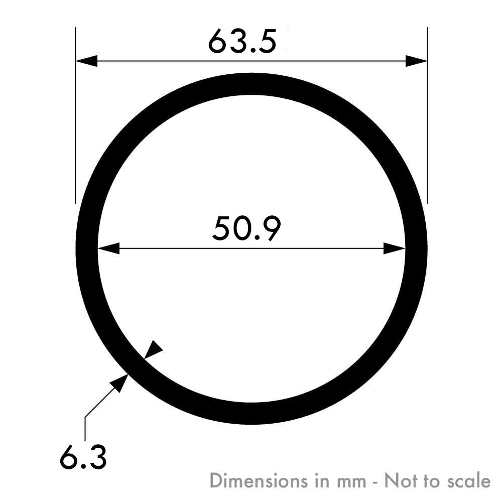 63.5mm x 6.3mm (2 1/2" x 1/4") Aluminium Round Tube