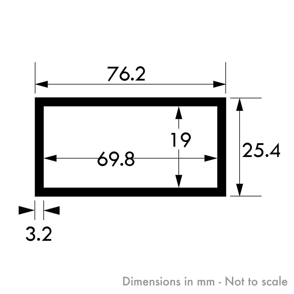 76.2mm x 25.4mm x 3.2mm (3" x 1" x 10swg) Aluminium Rectangular Tube