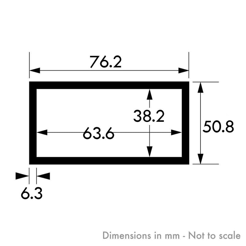 76.2mm x 50.8mm x 6.3mm (3" x 2" x 1/4") Aluminium Rectangular Tube