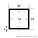 80mm x 80mm x 3mm Aluminium Square Tube