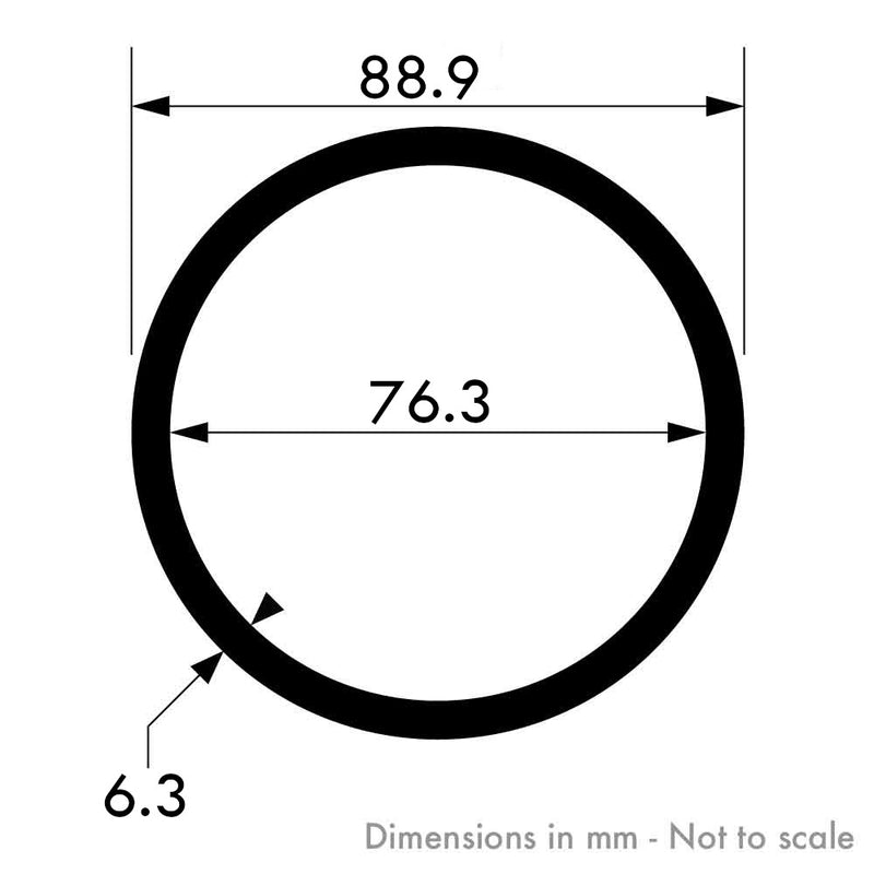 88.9mm x 6.3mm (3 1/2" x 1/4") Aluminium Round Tube