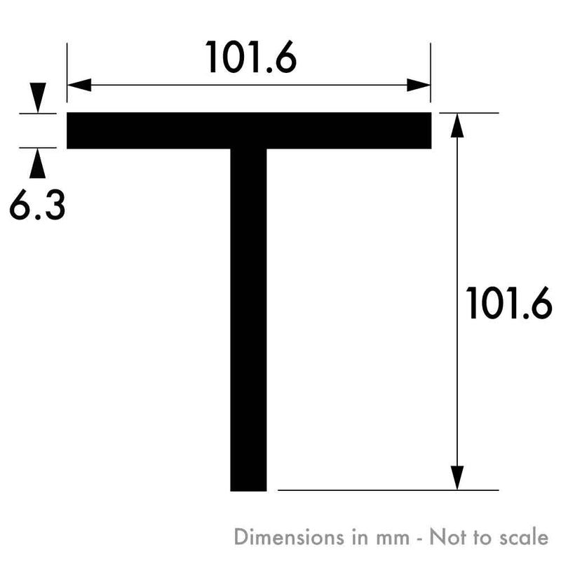 101.6mm x 101.6mm x 6.3 mm (4" x 4" x 1/4") Aluminium T-Section
