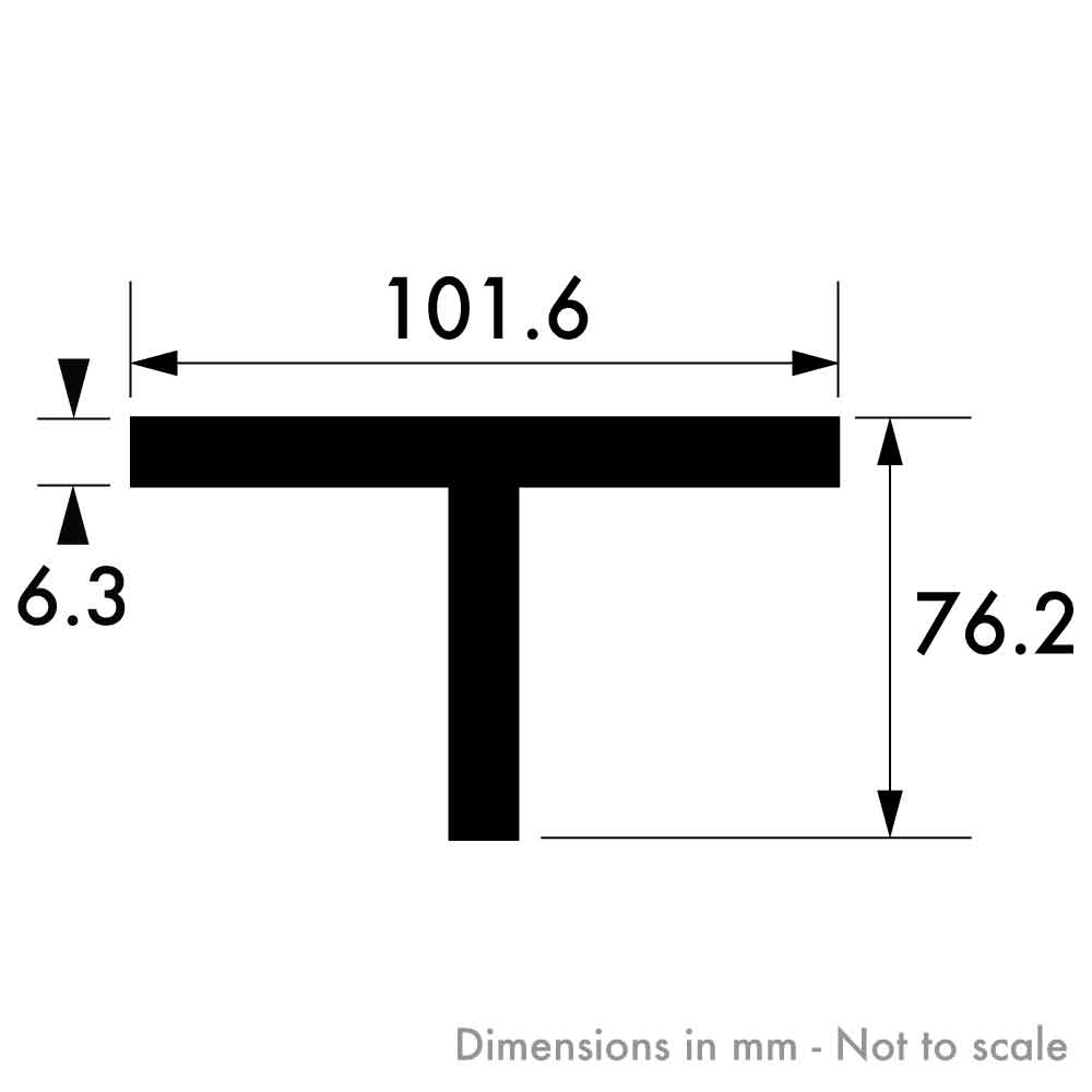 101.6mm x 76.2mm x 6.3mm (4" x 3" x 1/4") Mill Finish Aluminium T-Section
