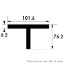 101.6mm x 76.2mm x 6.3mm (4" x 3" x 1/4") Aluminium T-Section