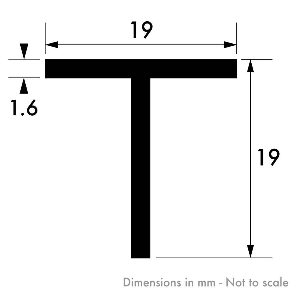 19mm x 19mm x 1.6mm (3/4" x 3/4" x 1/16") Mill Finish Aluminium T-Section