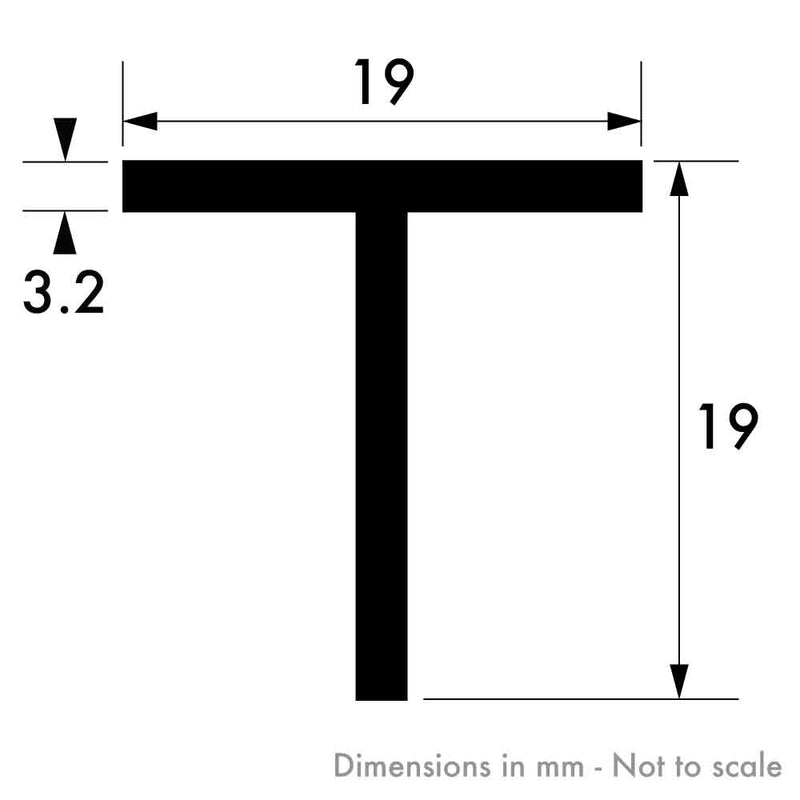 19mm x 19mm x 3.2mm (3/4" x 3/4" x 1/8") Aluminium T-Section