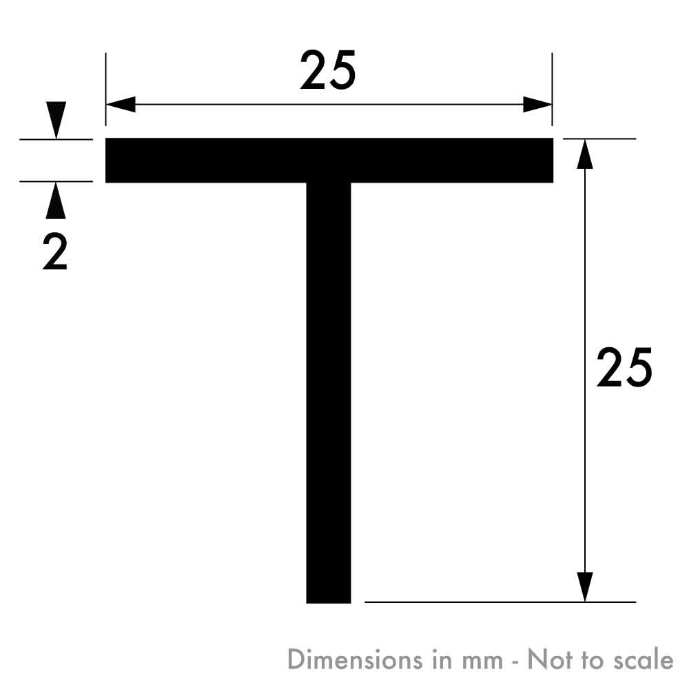 25mm x 25mm x 2mm Aluminium T-Section