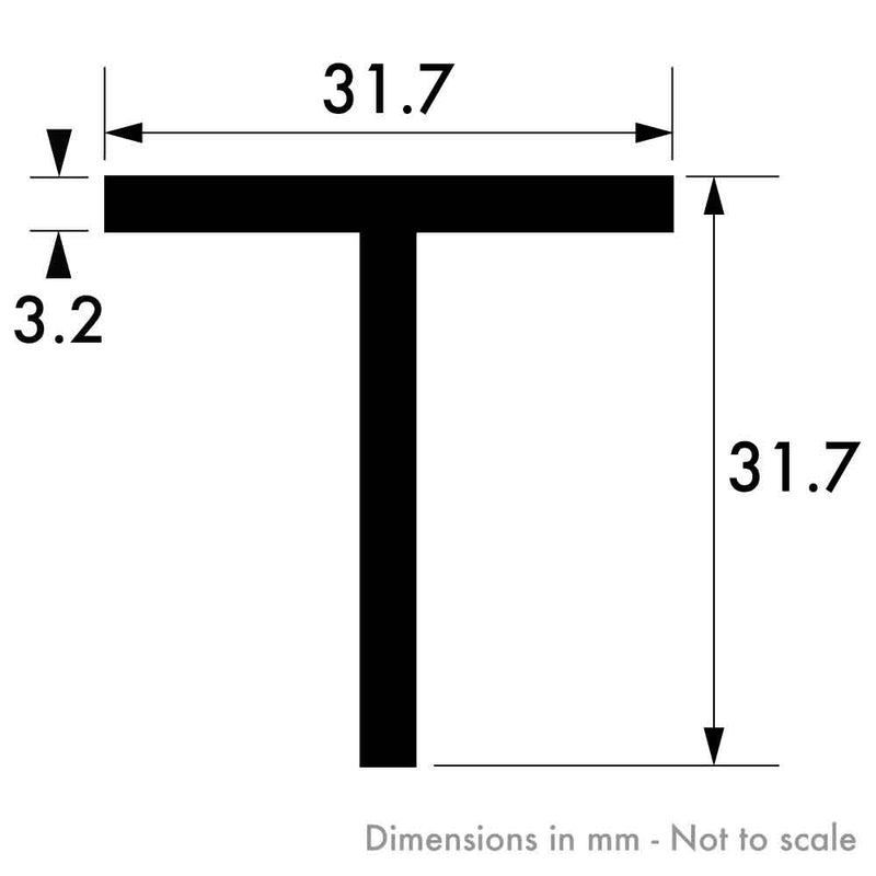 31.7mm x 31.7mm x 3.2mm (1 1/4" x 1 1/4" x 1/8") Aluminium T-Section