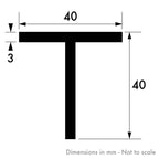 40mm x 40mm x 3mm Aluminium T-Section