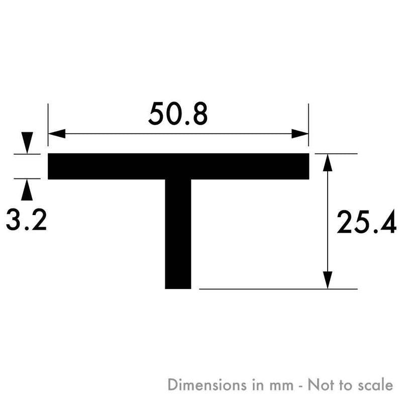 50.8mm x 25.4mm x 3.2mm (2" x 1" x 1/8") Aluminium T-Section