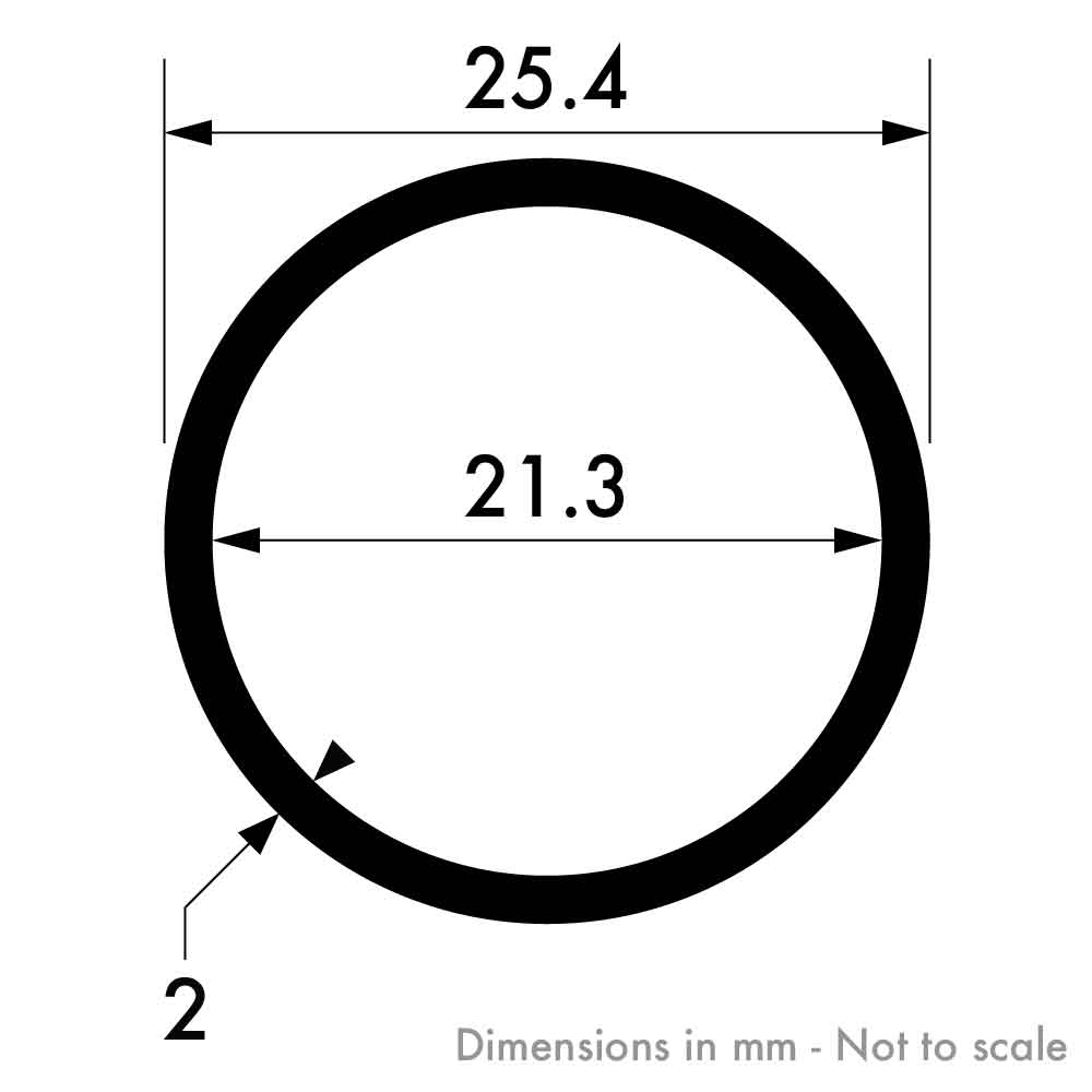 25.4mm x 2mm (1" x 14swg) Aluminium Round Tube