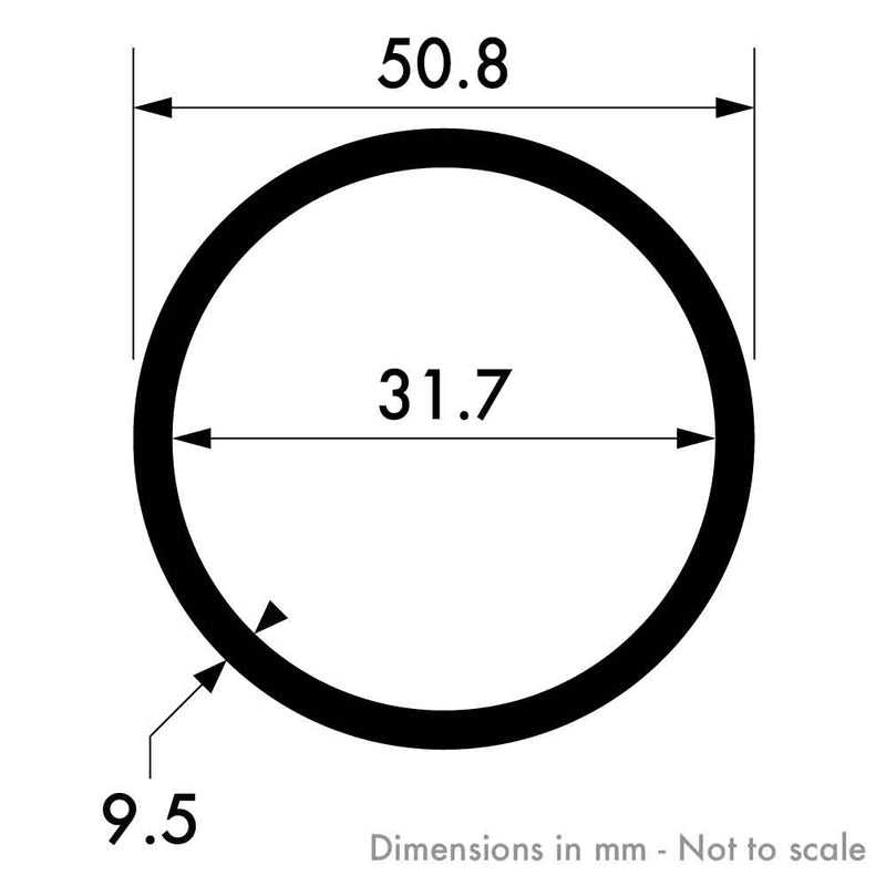 50.8mm x 9.5mm (2" x 3/8") Aluminium Round Tube