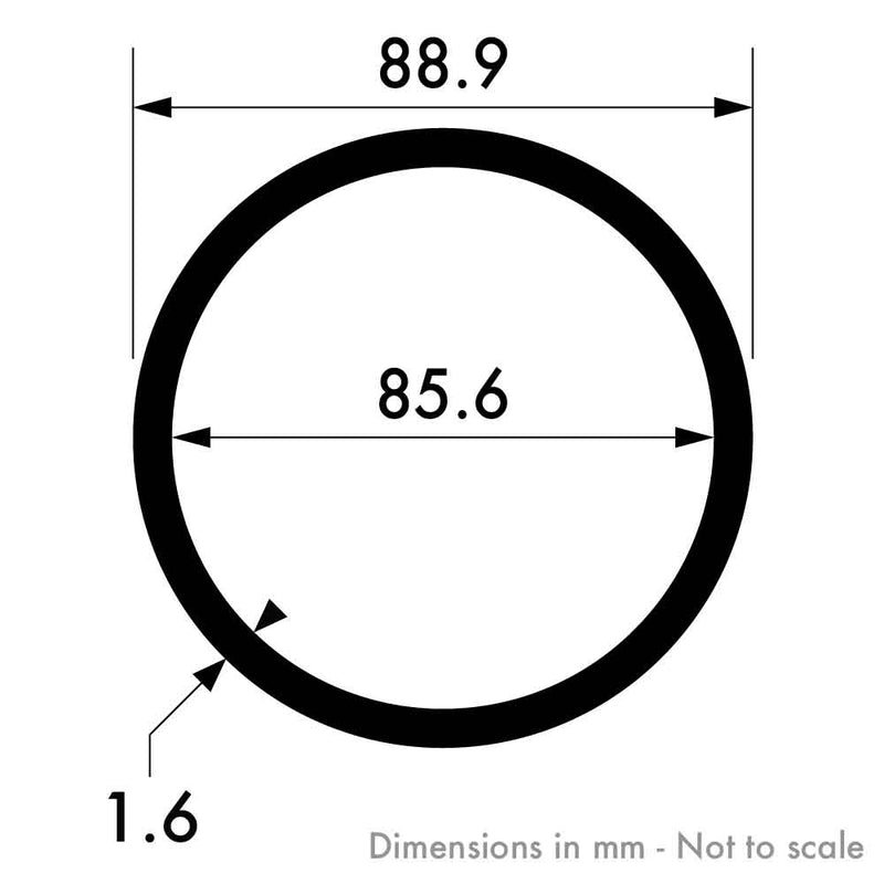 90mm x 1.6mm (3 1/2 in x 16 swg) Bright Polished Aluminium Round Tube