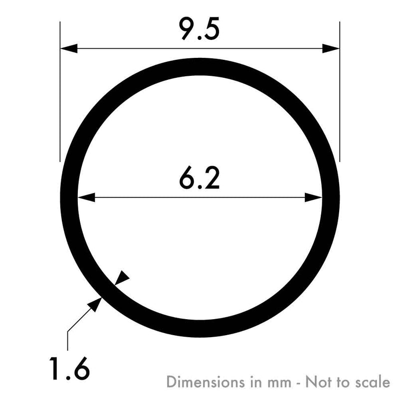 9.5mm x 1.6mm (3/8" x 16swg) Aluminium Round Tube