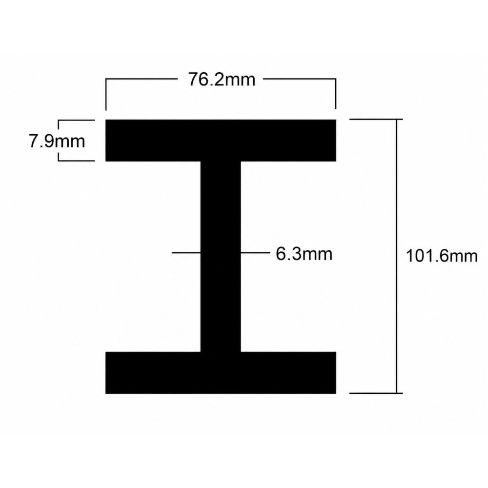 101.6mm x 76.2mm x 6.3mm x 7.9mm (4" x 3" x 1/4" x 5/16") Aluminium I-Beam
