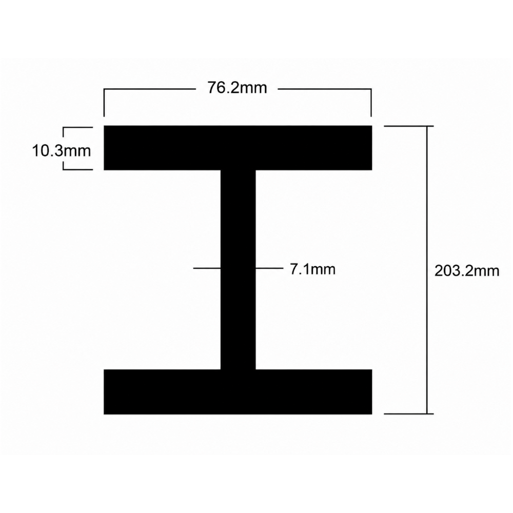 203.2mm x 76.2mm x 7.1mm x 10.3mm (8" x 3" x 9/32" x 13/32") Aluminium I-Beam