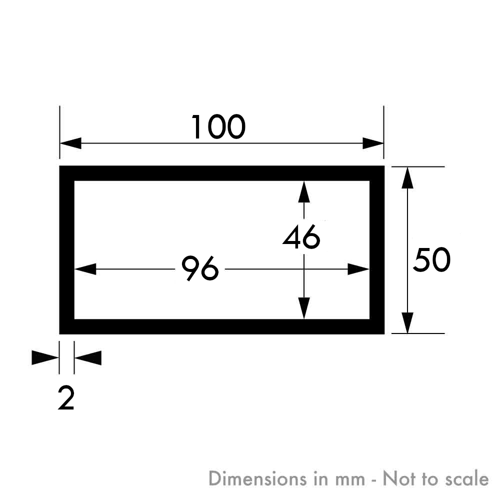 100mm x 50mm x 2mm Mill Finish Aluminium Rectangular Tube