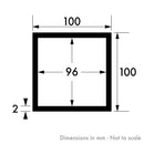 100mm x 100mm x 2mm Plain Finish Aluminium Square Tube