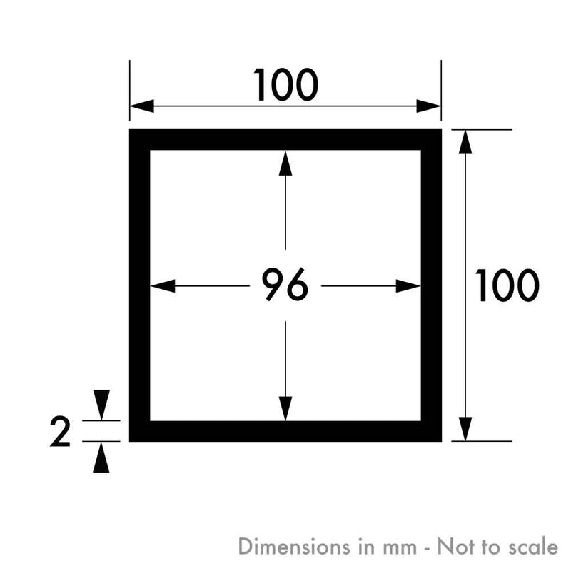100mm x 100mm x 2mm Plain Finish Aluminium Square Tube