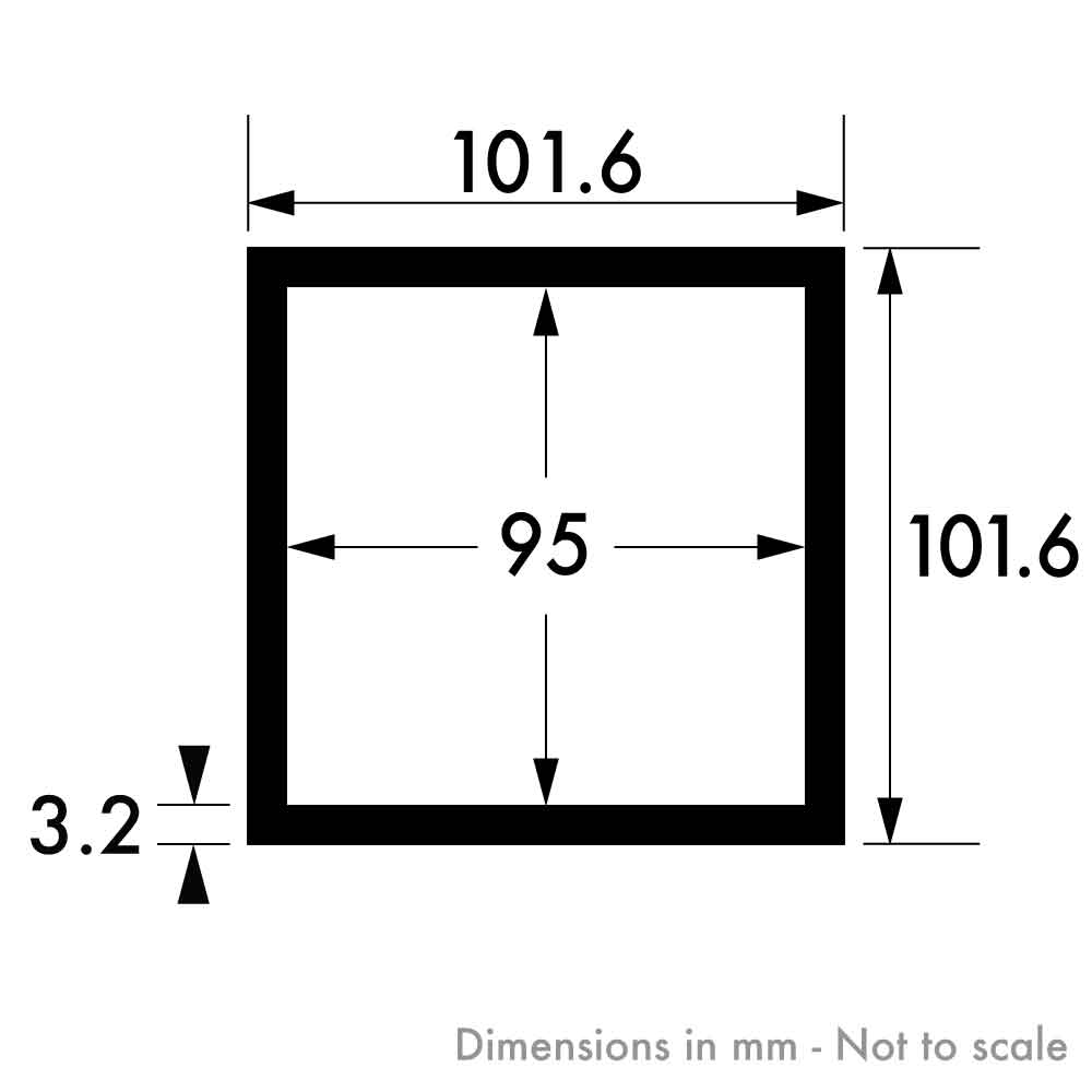 101.6mm x 101.6mm x 3.2mm (4" x 4" x 10swg) Aluminium Square Tube