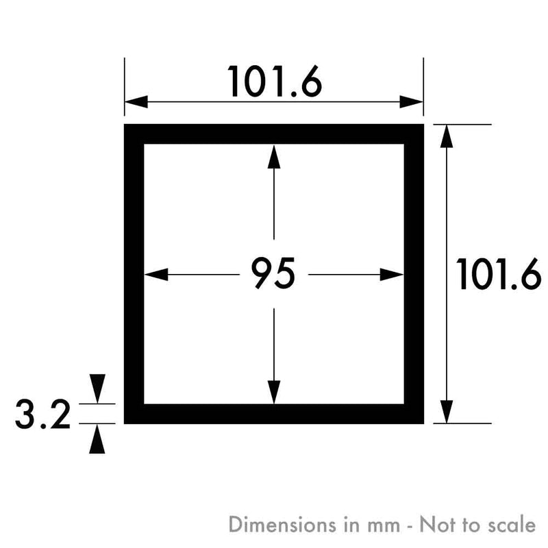 101.6mm x 101.6mm x 3.2mm (4" x 4" x 10swg) Aluminium Square Tube