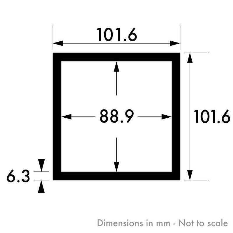 101.6mm x 101.6mm x 6.3mm (4" x 4" x 1/4") Aluminium Square Tube