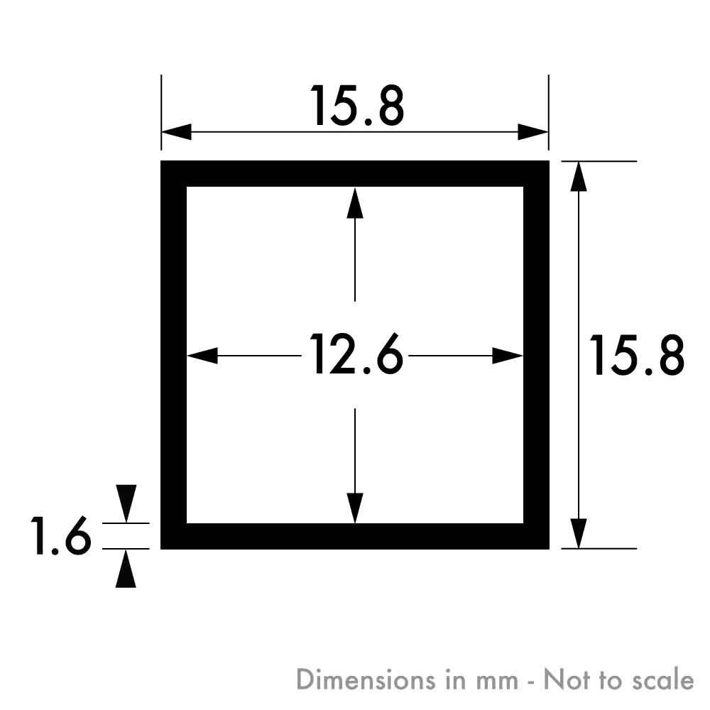 15.8mm x 15.8mm x 1.6mm (5/8" x 5/8" x 16swg) Brass Square Tube
