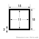 15mm x 15mm x 2mm Plain Finish Aluminium Square Tube