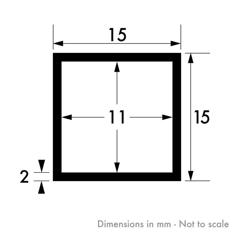 15mm x 15mm x 2mm Plain Finish Aluminium Square Tube