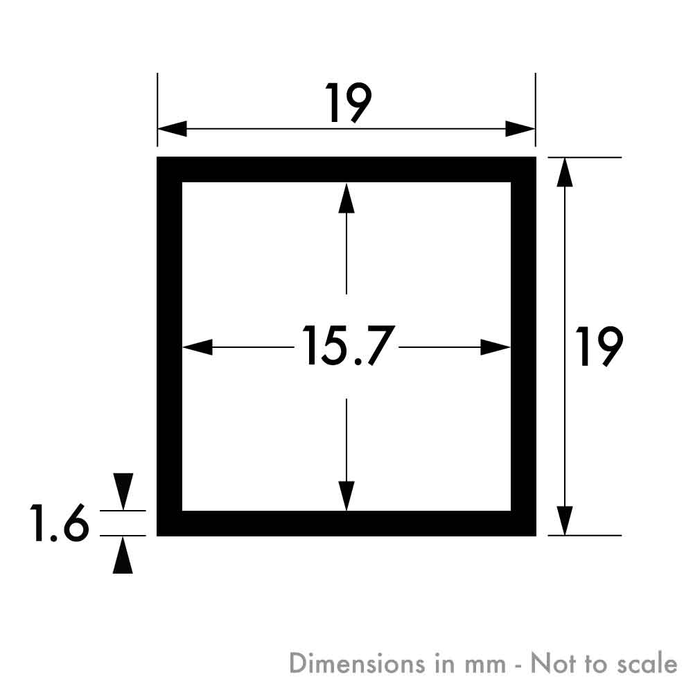 19mm x 19mm x 1.6mm (3/4" x 3/4" x 16swg) Mill Finish Aluminium Square Tube