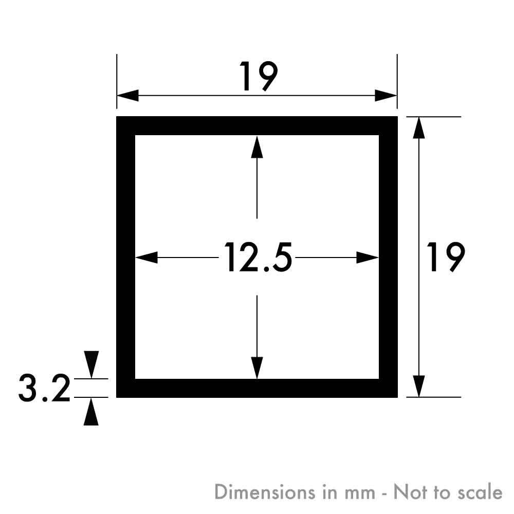 19mm x 19mm x 3.2mm (3/4" x 3/4" x 10swg) Aluminium Square Tube