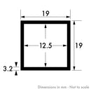19mm x 19mm x 3.2mm (3/4" x 3/4" x 10swg) Plain Finish Aluminium Square Tube