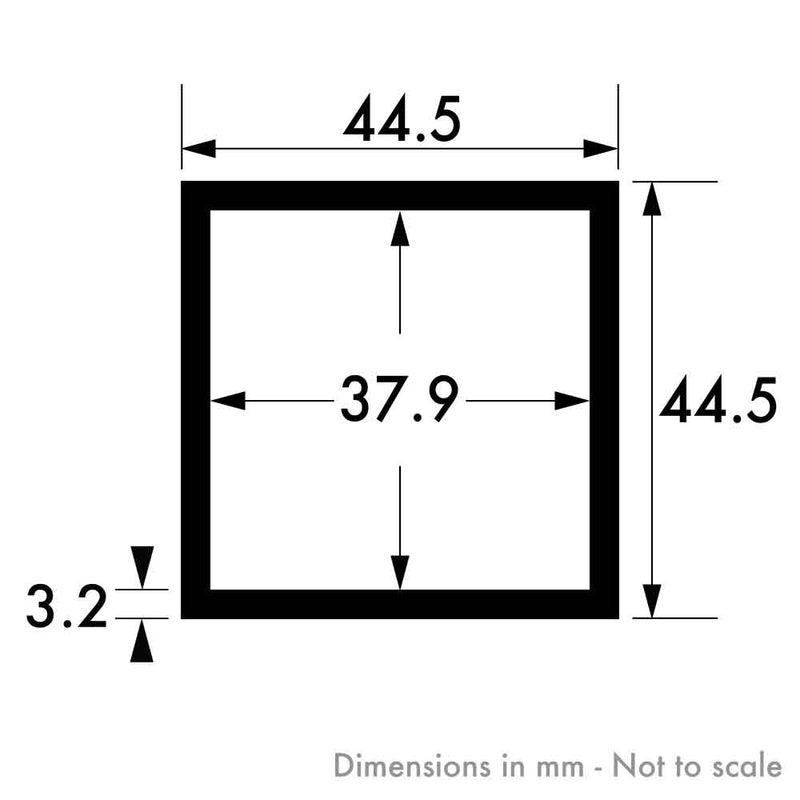 44.5mm x 44.5mm x 3.2mm (1 3/4" x 1 3/4" x 10swg) Aluminium Square Tube