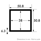 50.8mm x 50.8mm x 6.3mm (2" x 2" x 1/4") Aluminium Square Tube